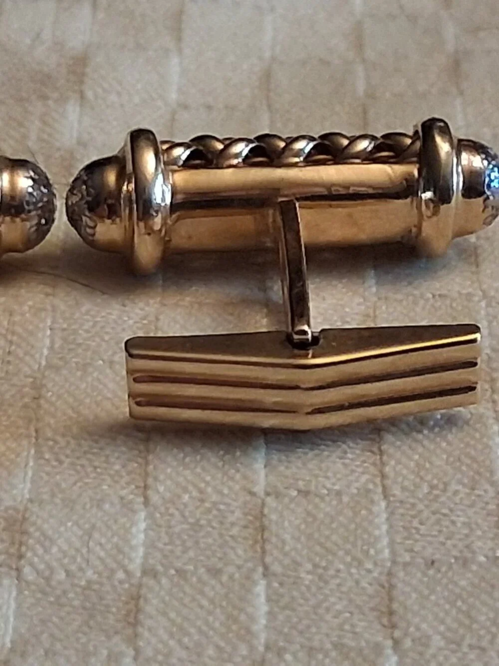Vintage 14k Yellow and White Gold Cufflinks with Spiral Pattern